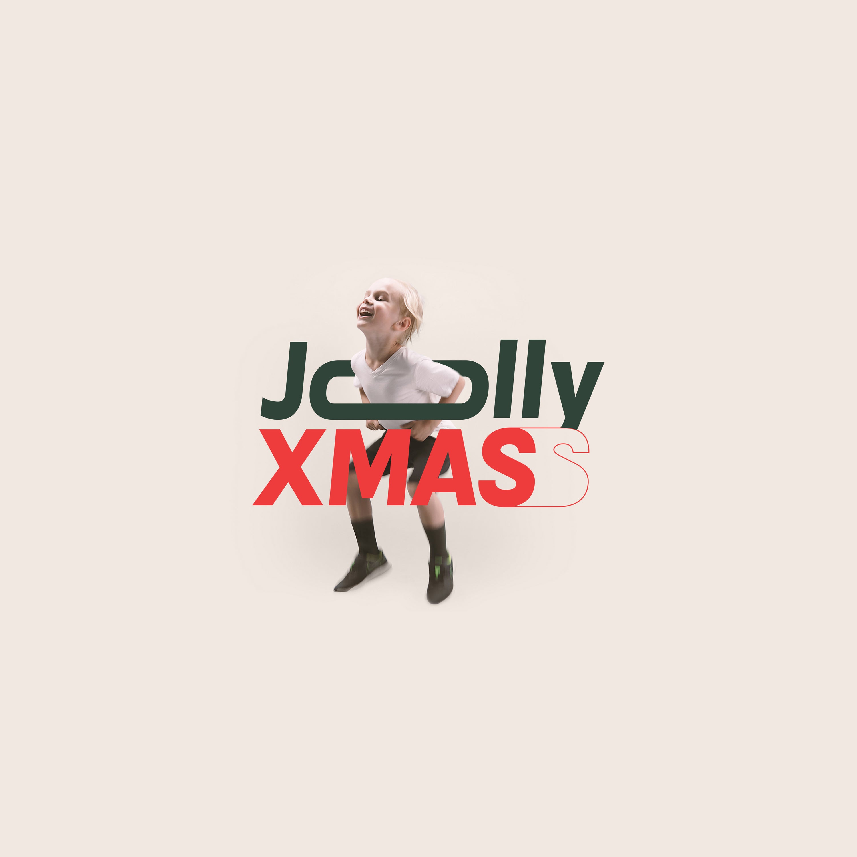 Laughing kid with Jolly XMAS text.
