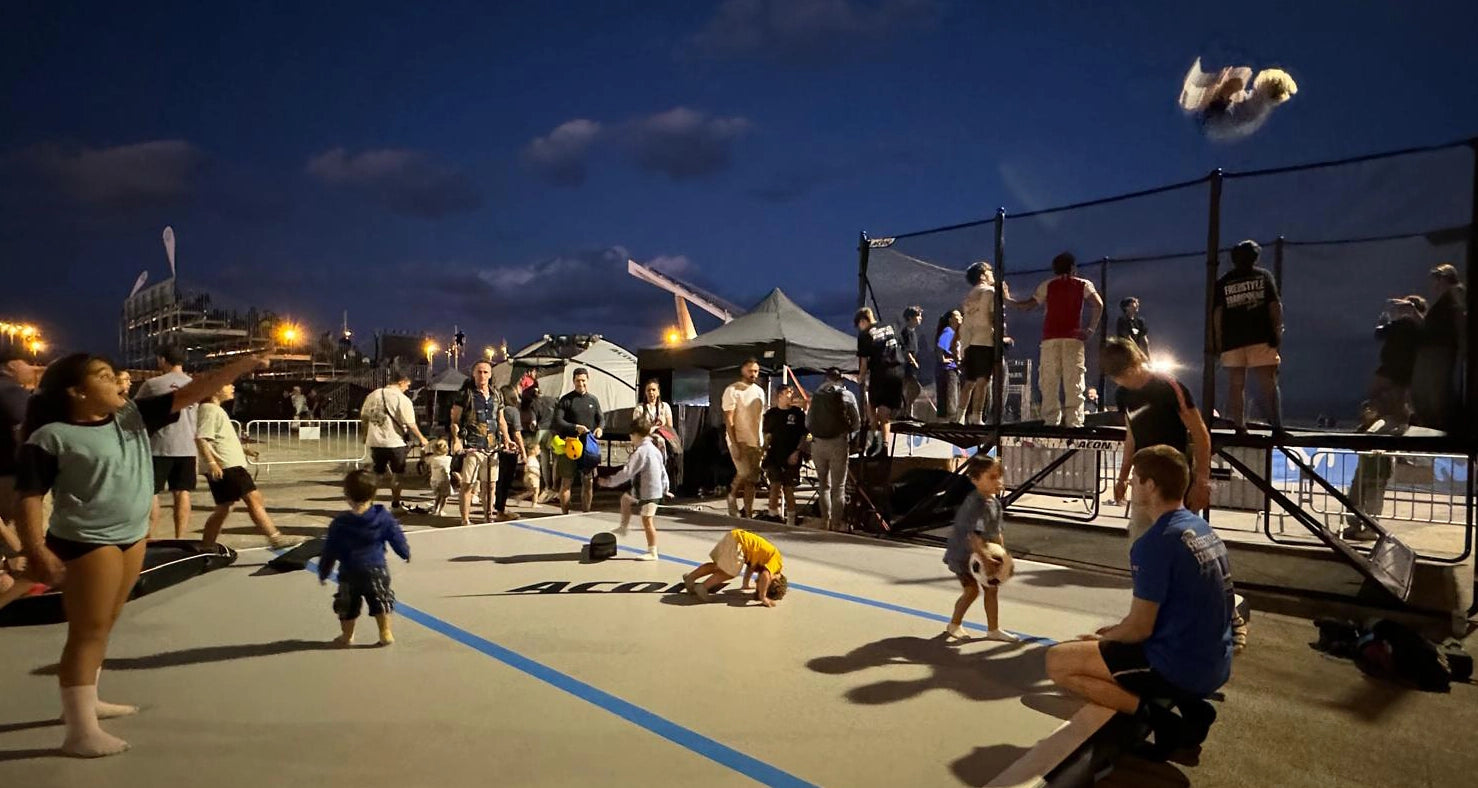 Acon Action Zone featuring Acon X 17ft Trampoline, airtrack, trampoline tent.