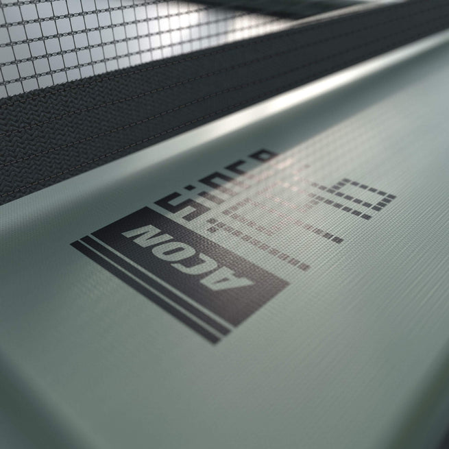 A closeup of Acon 16 HD safety padding with logo and text