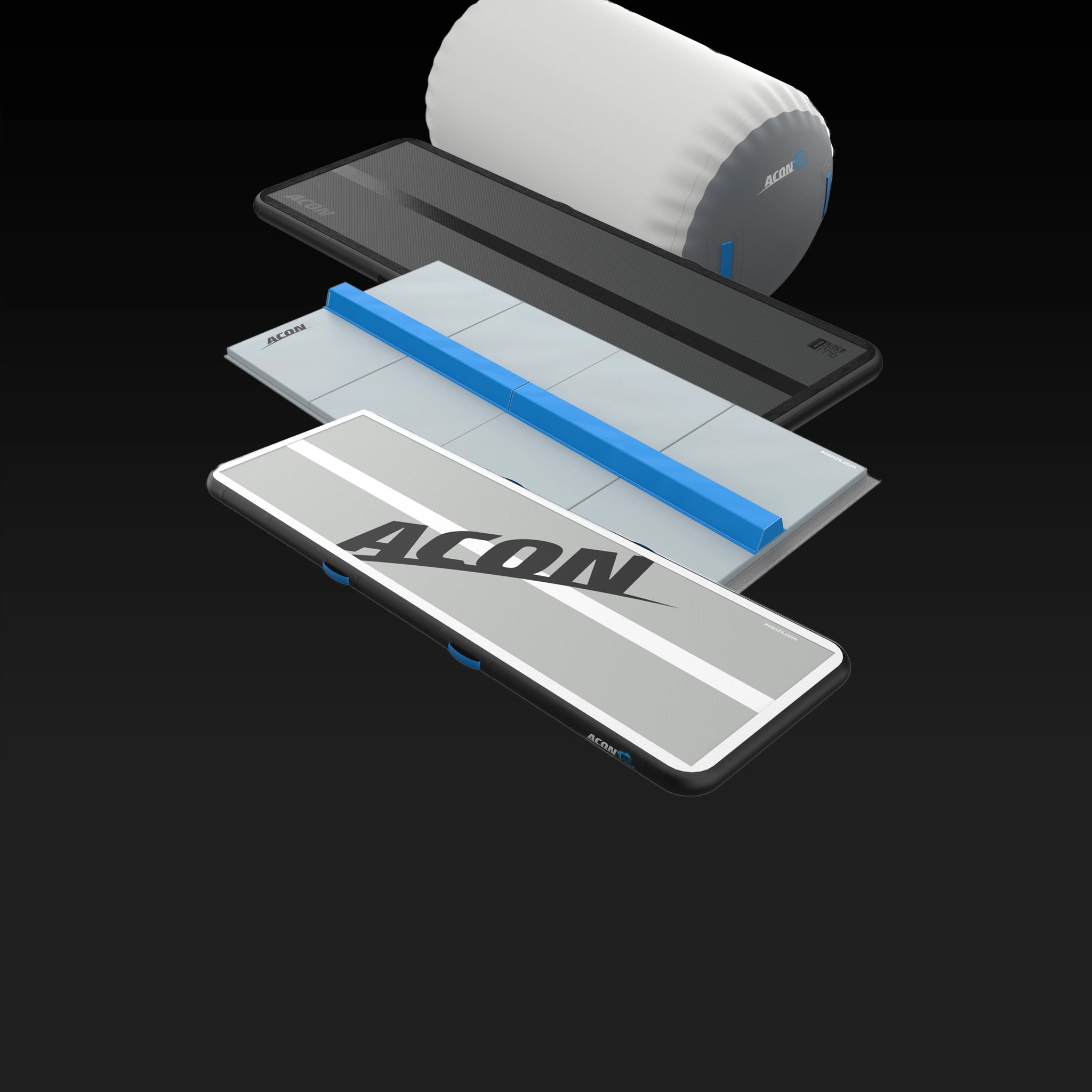 Acon airtrack 10ft, gymnastics set, black airtrack 10ft and big airroll.