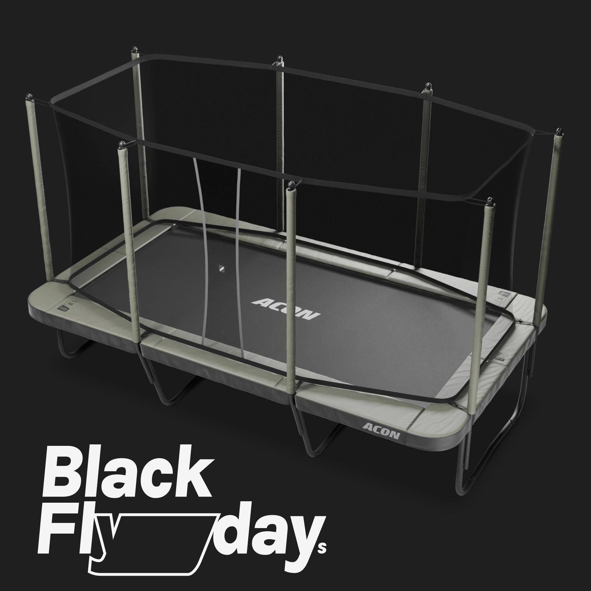 Acon Black Friday 2025 Trampoline giveaway - Acon 16 HD rectangular trampoline with Safety Net.
