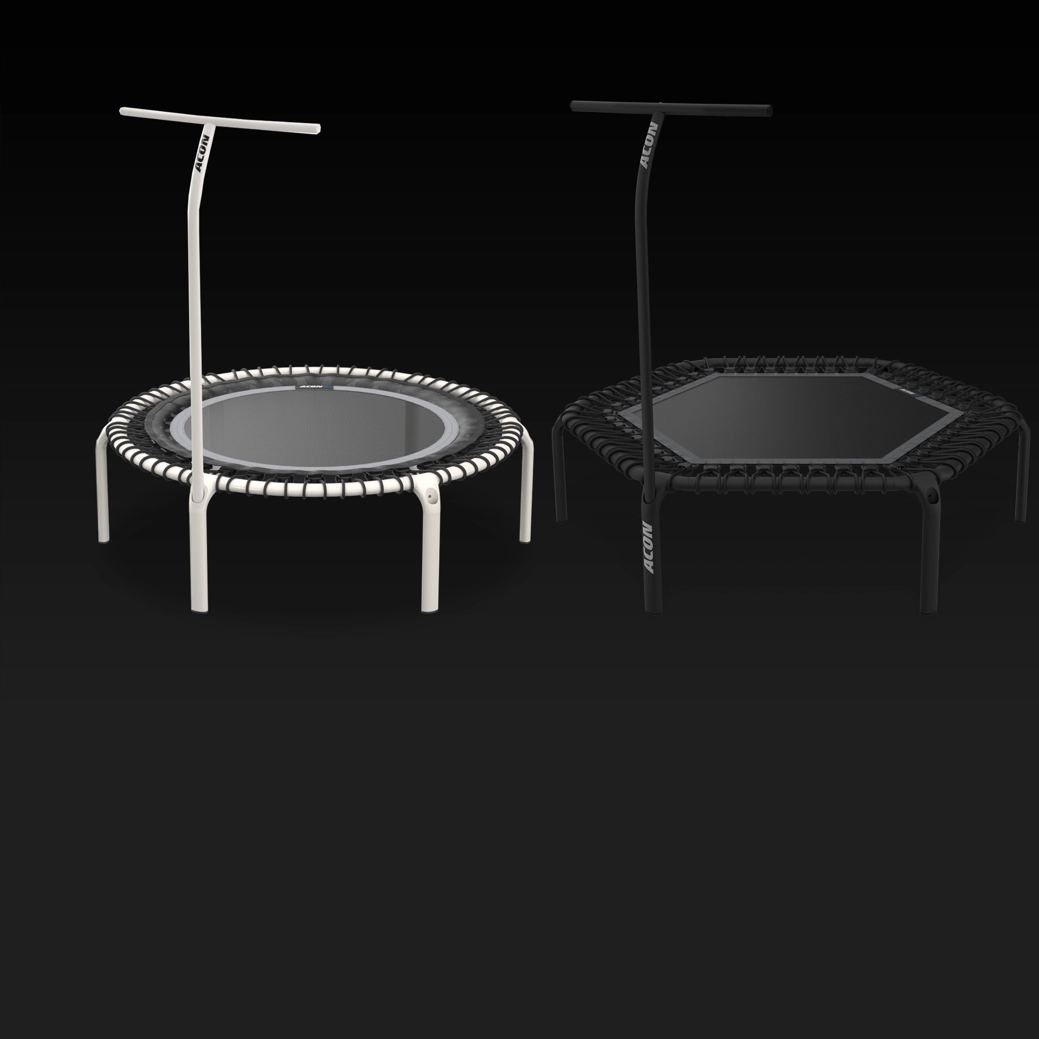Acon FIT rebounders with handle, white round and black hexagon.