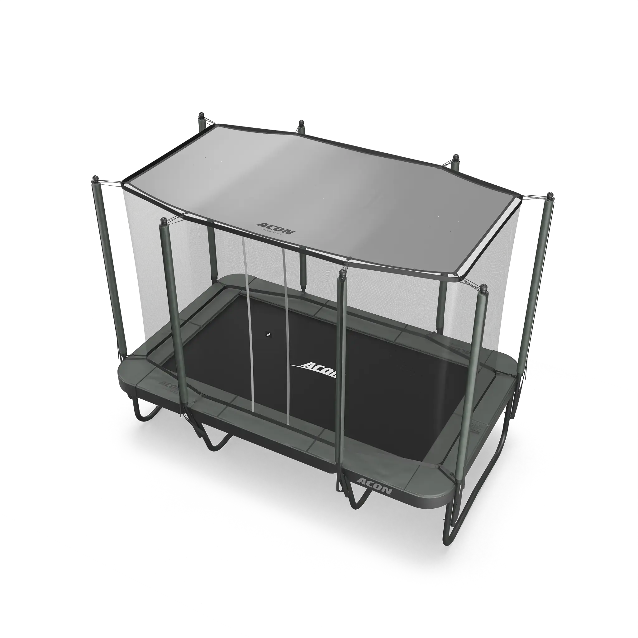 Acon rectangular trampoline with sun shade.