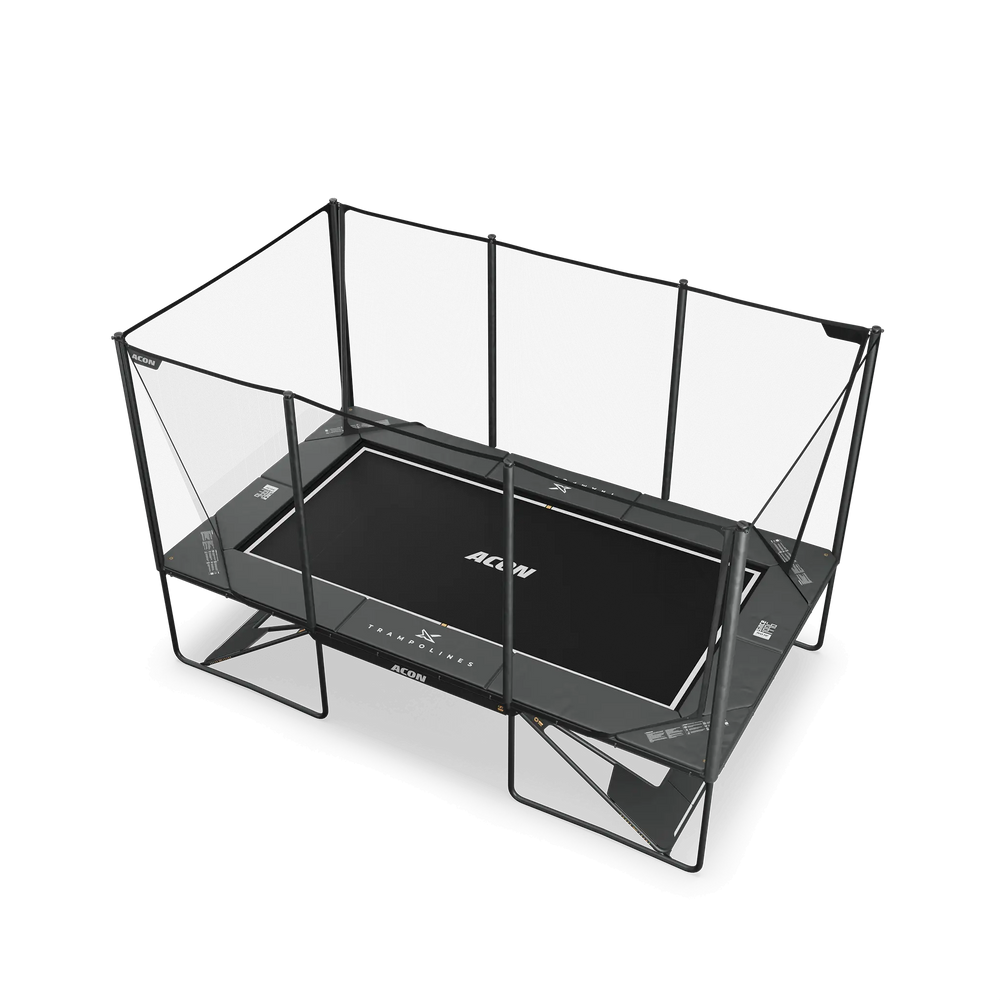 ACON X 17ft Rectangular Trampoline with Net and Ladder, Black.