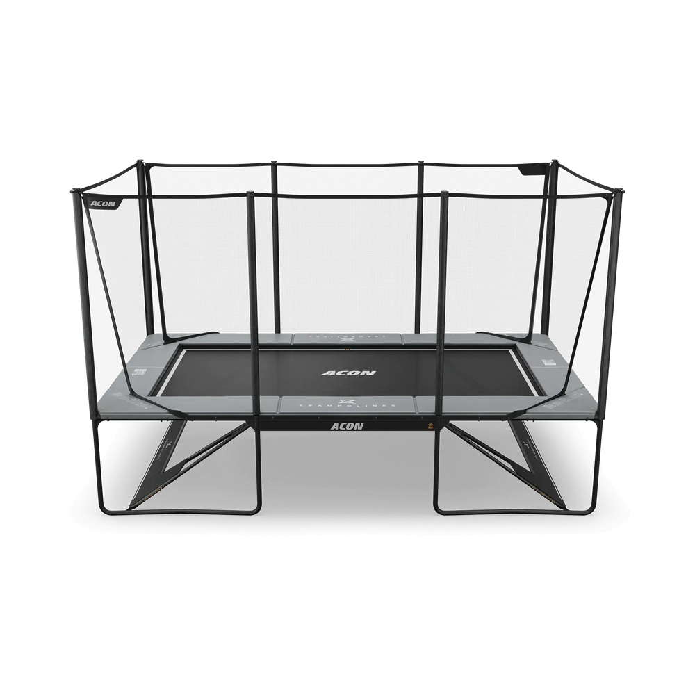 ACON X 17ft Rectangular Trampoline with Net and Ladder, Light Grey.