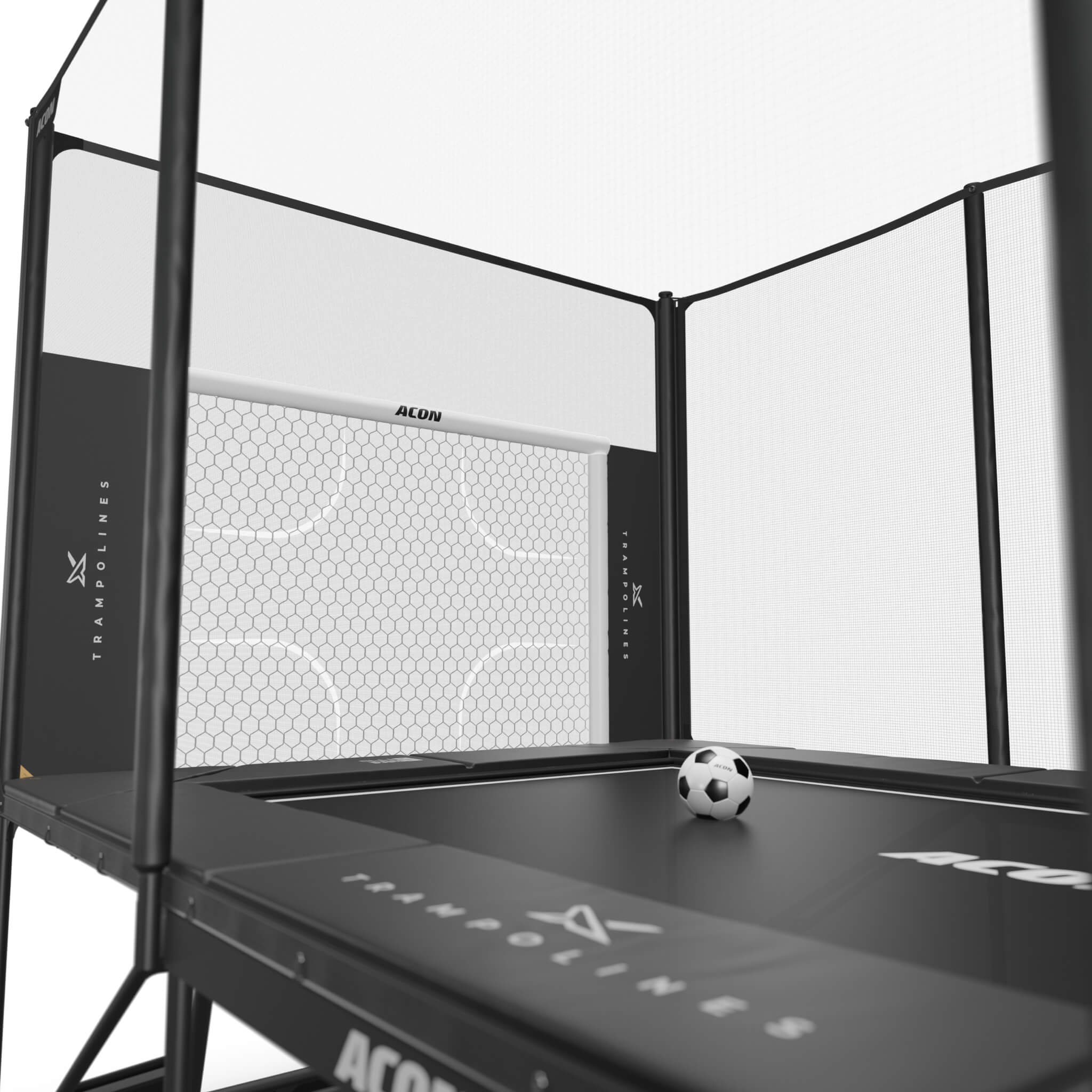 Acon X Trampoline soccer goal panel installed