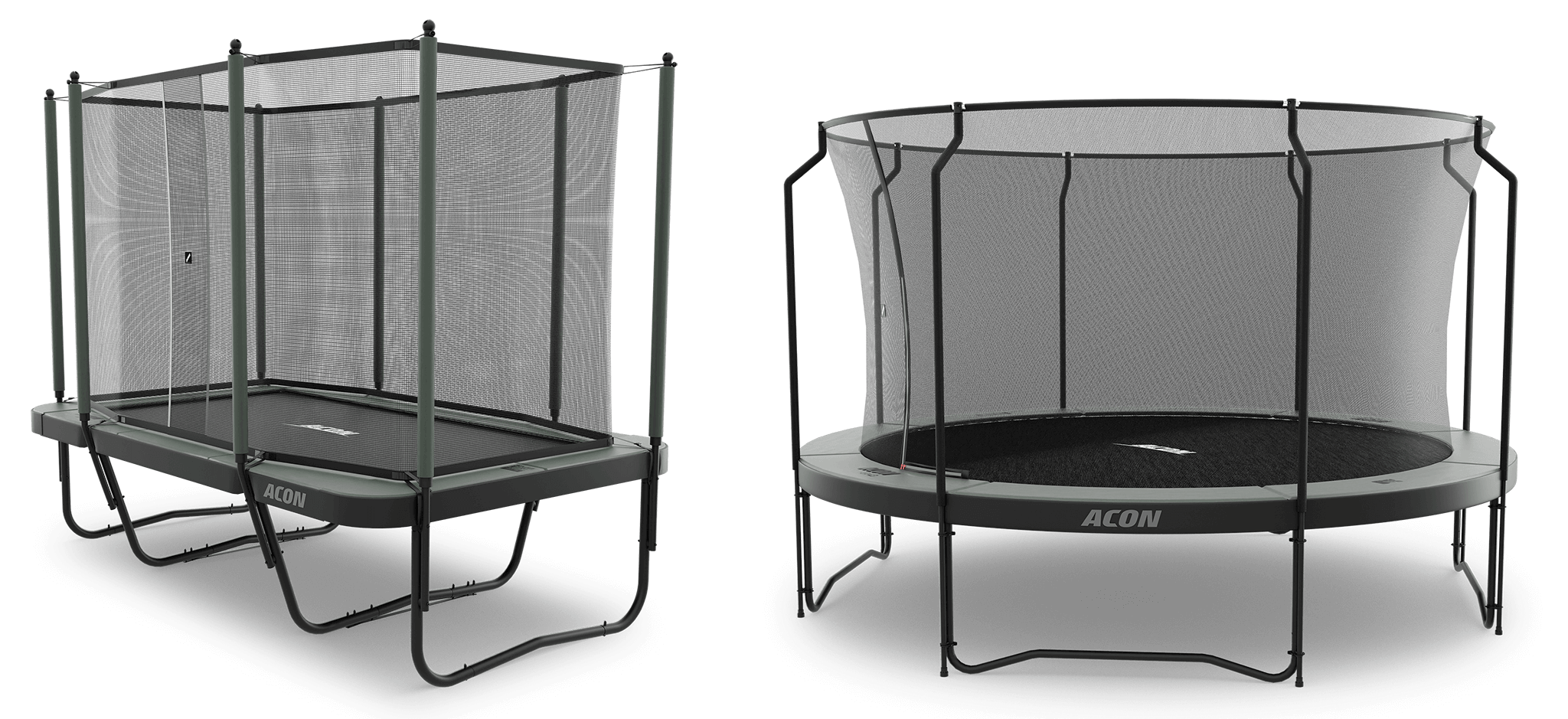 Acon 13 Sport HD and Round 14ft trampolines with safety net