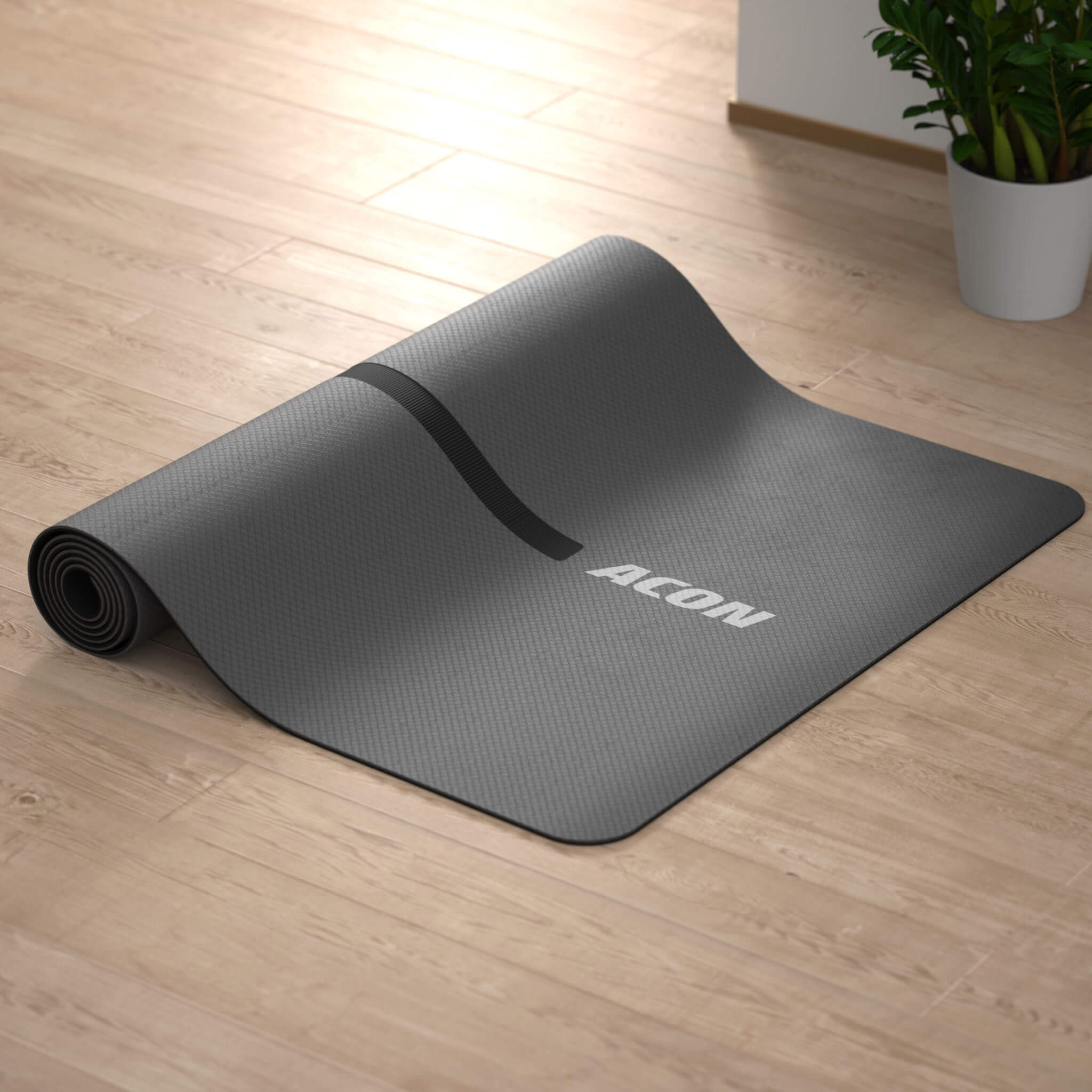 Acon FIT yoga mat on the living room floor.