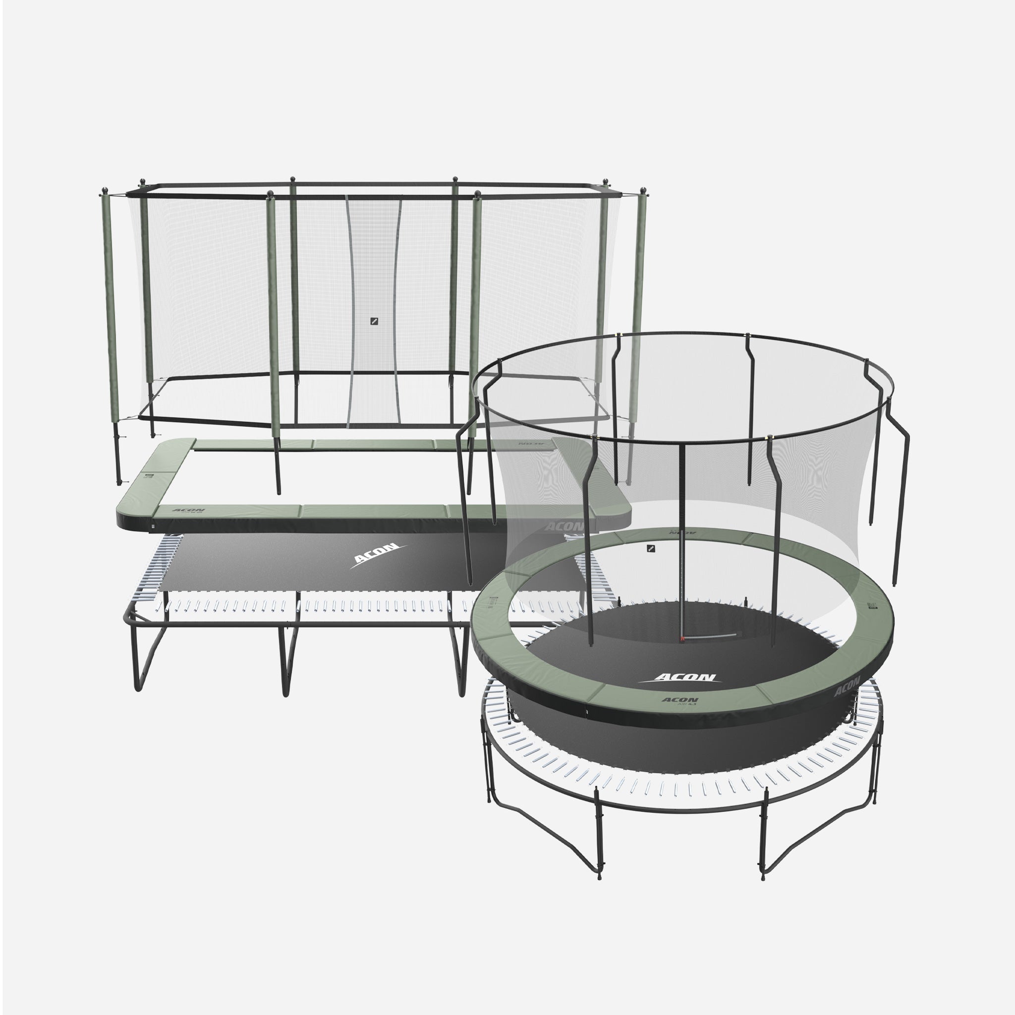 Round and rectangle trampoline parts blowup