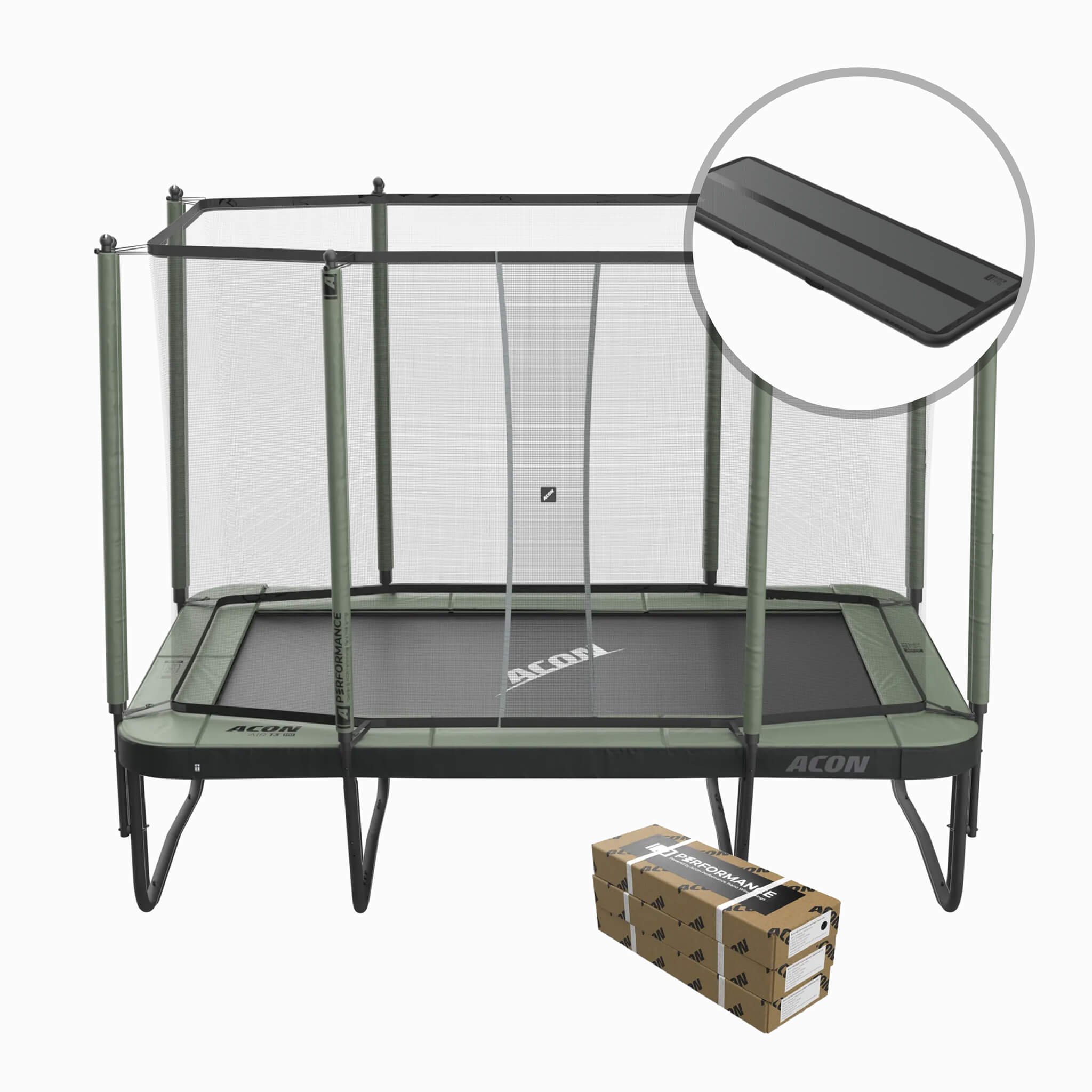 ACON Air 13 HD Performance Trampoline with Safety Net, ladder and Performance Springs and Black 10ft Airtrack