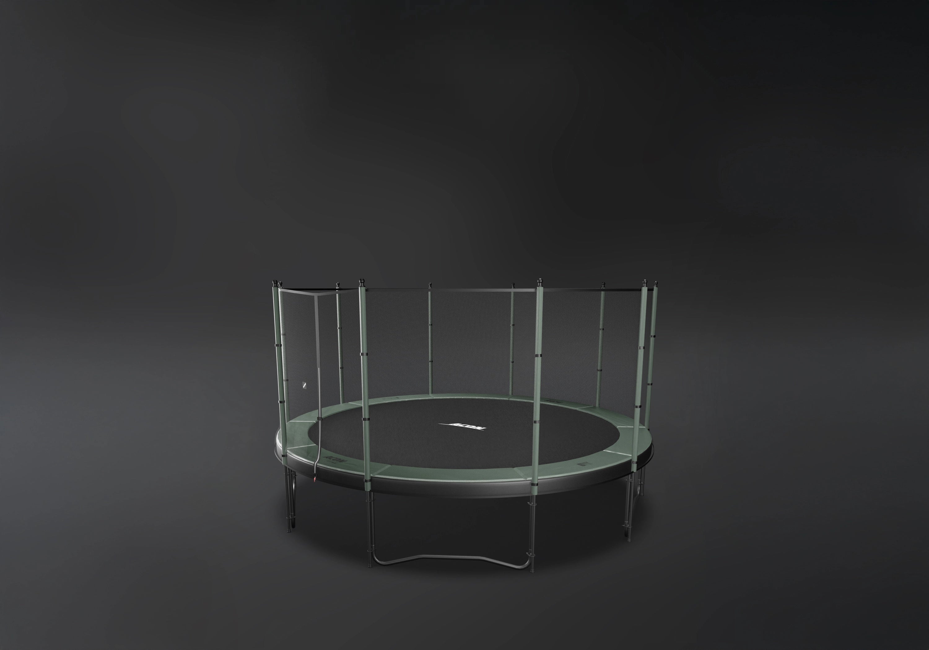 Round Acon trampoline with Standard safety net, dark background.