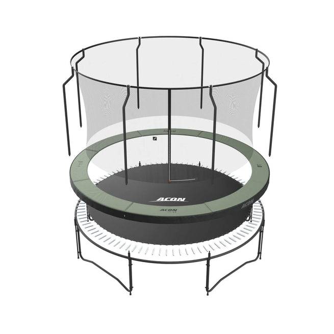 A blow-up image of the Acon Round trampoline with Premium Enclosure
