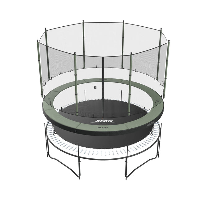 A blow-up image of Acon round trampoline with Standard Enclosure