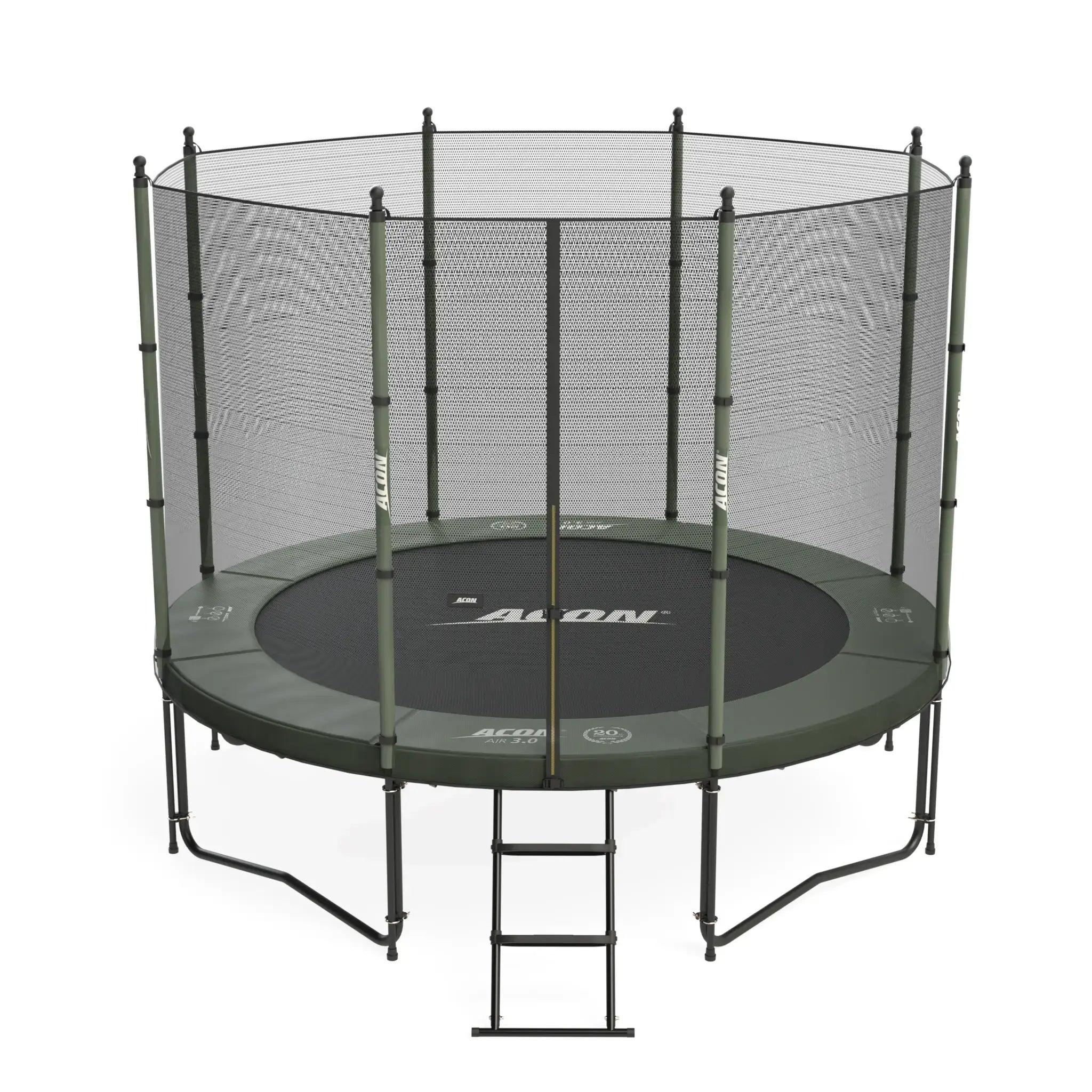 Acon Air 10ft round trampoline with a safety net and ladder.