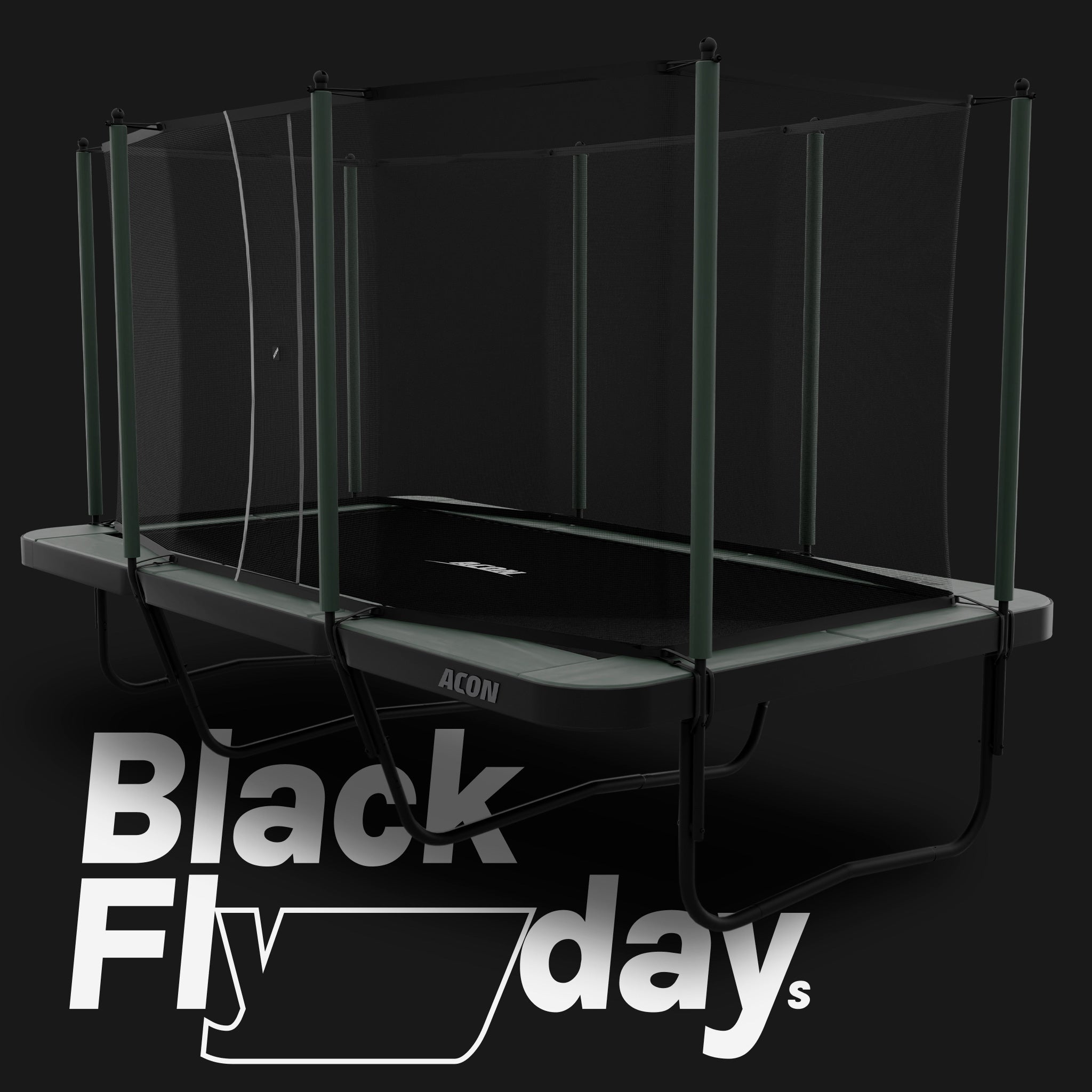Black Flydays - Acon 16 Sport HD rectangular trampoline with Safety Net.