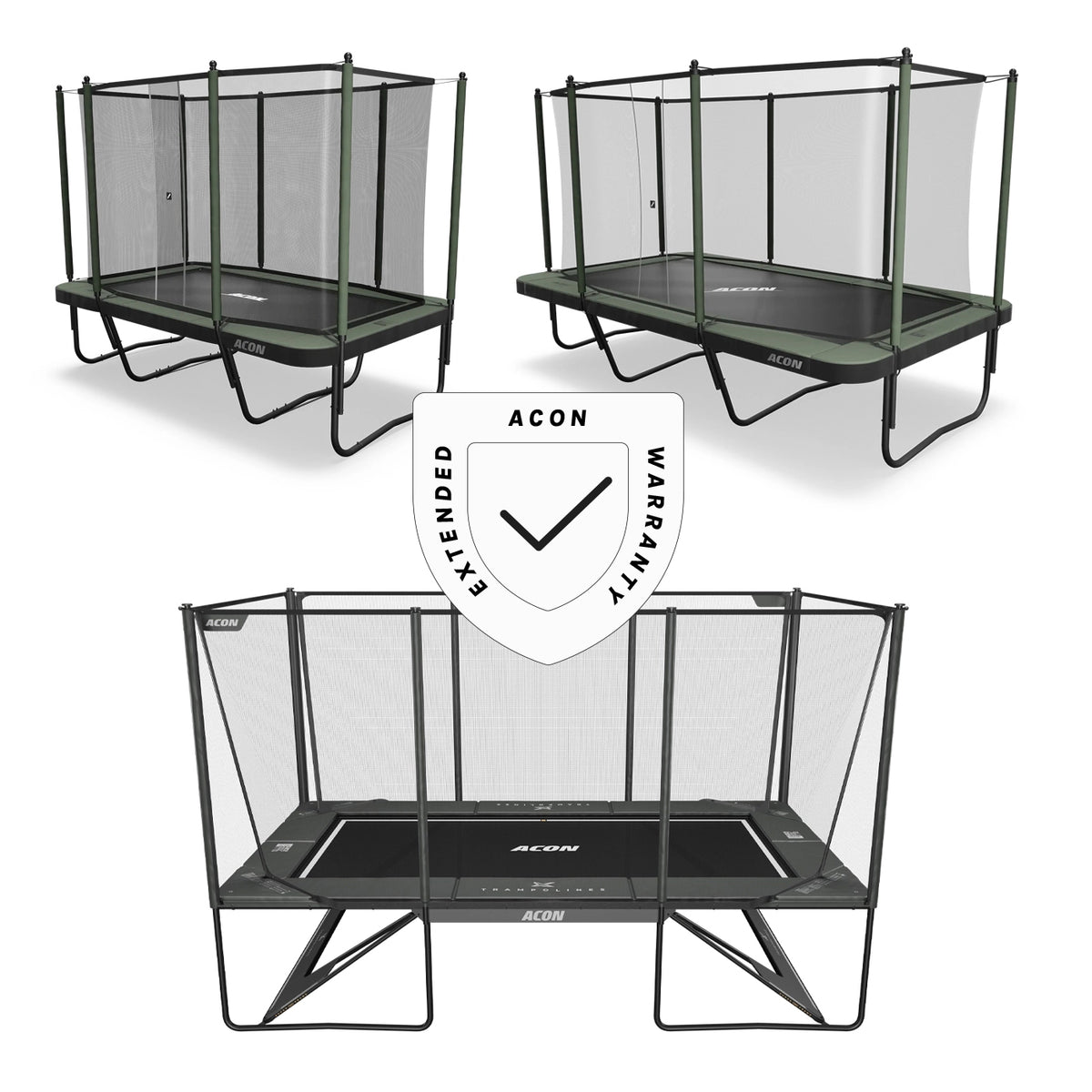 Image of Acon X, Acon 16 HD and Acon 13 HD Trampolines.
