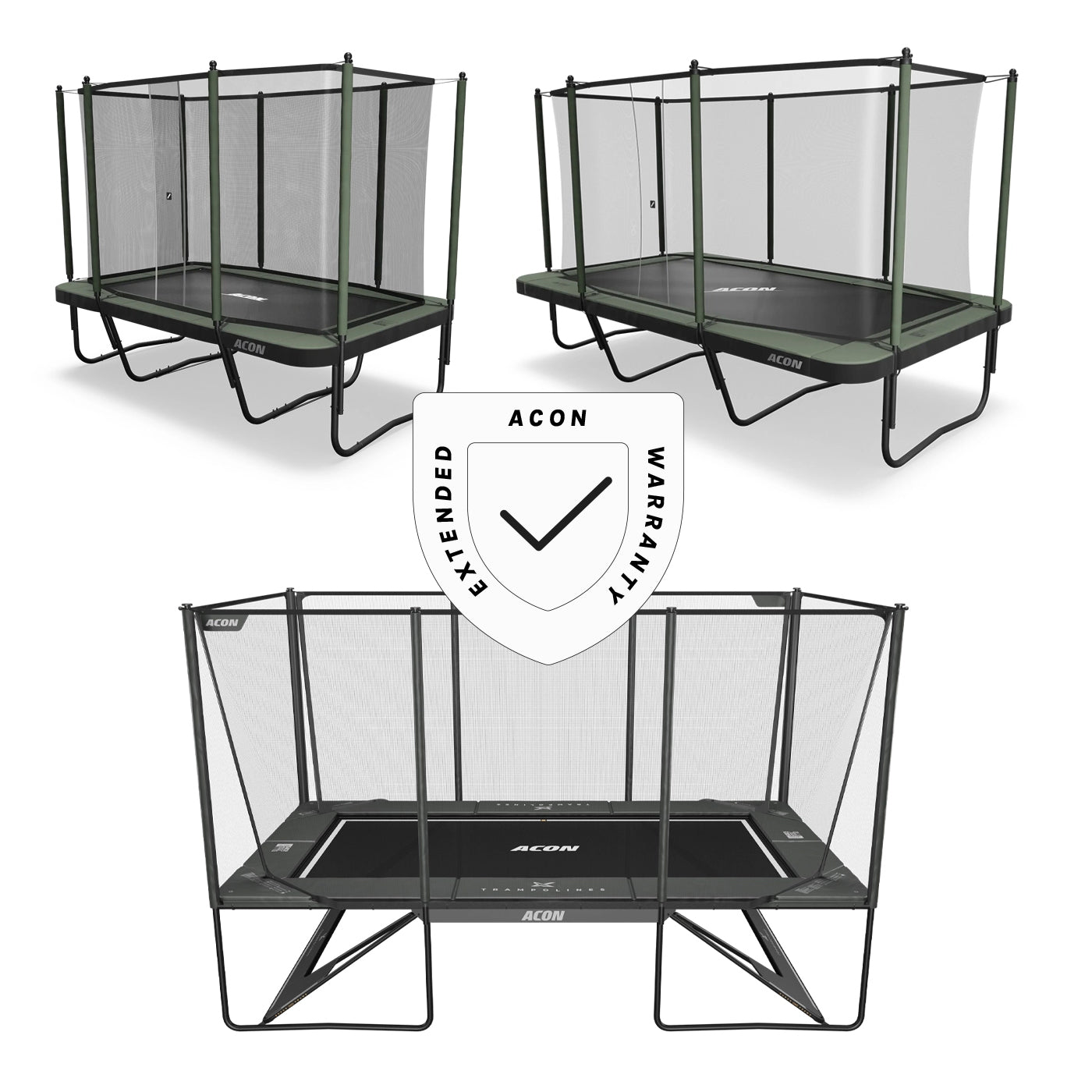 Image of Acon X, Acon 16 HD and Acon 13 HD Trampolines.