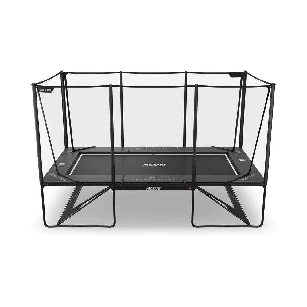 ACON X 17ft Rectangular Trampoline with Net and Ladder, Black.