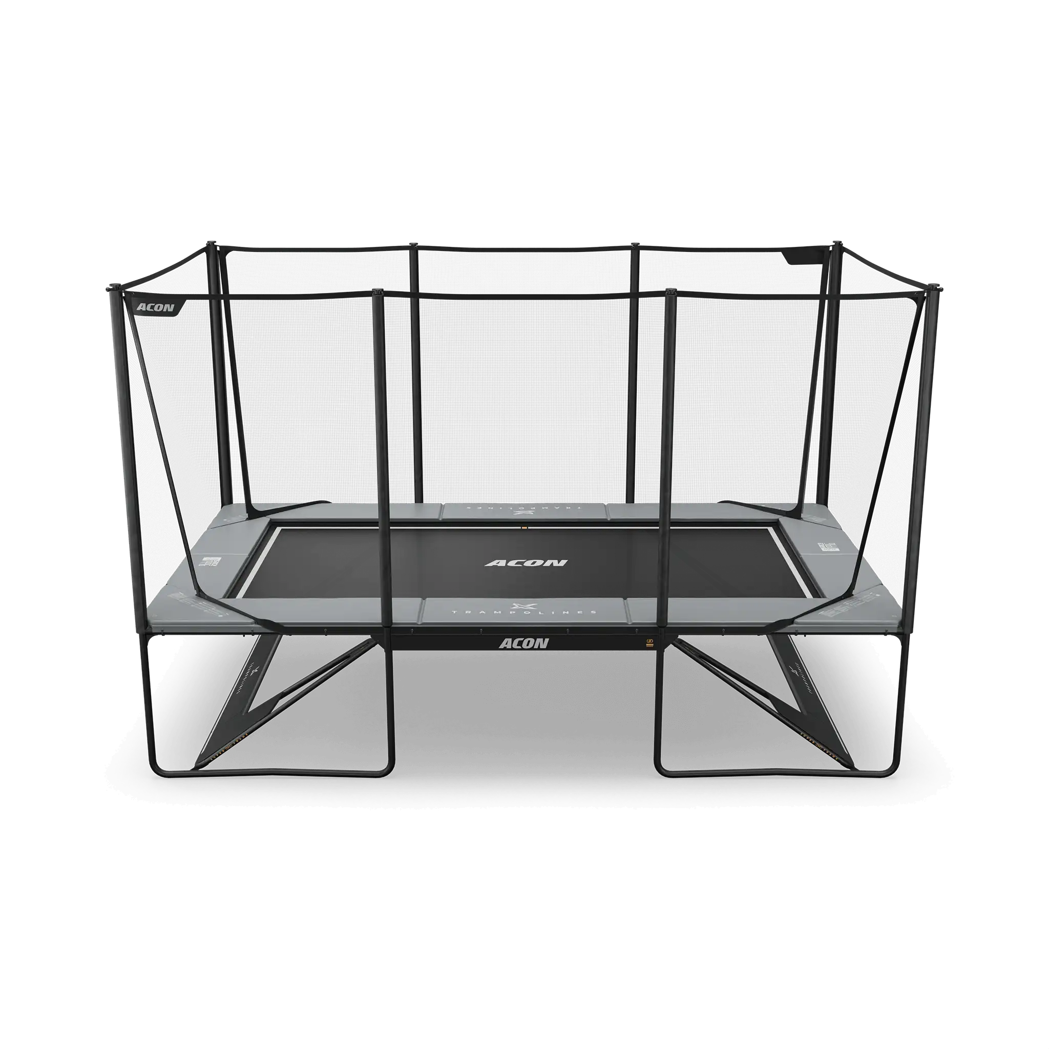 ACON X 17ft Rectangular Trampoline with Net and Ladder, in Light Grey.