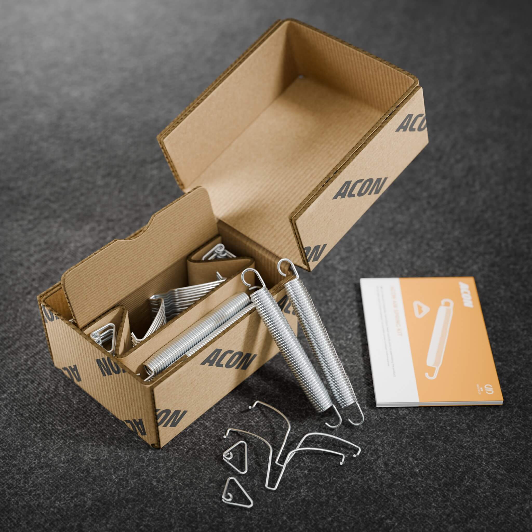 Acon Air Spring Kit packaging with complete spring set included. Everything you need to add extra springs for safer bouncing. Shop now.