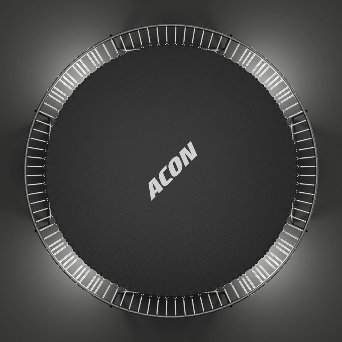 Top view of Acon trampoline with added springs for enhanced support and control. Increase weight limit and stability. Explore the kit.