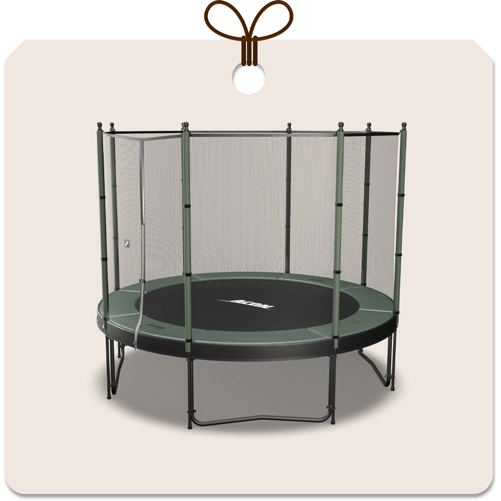 Gift package card with an image of Acon 10ft Trampoline with Standard net.