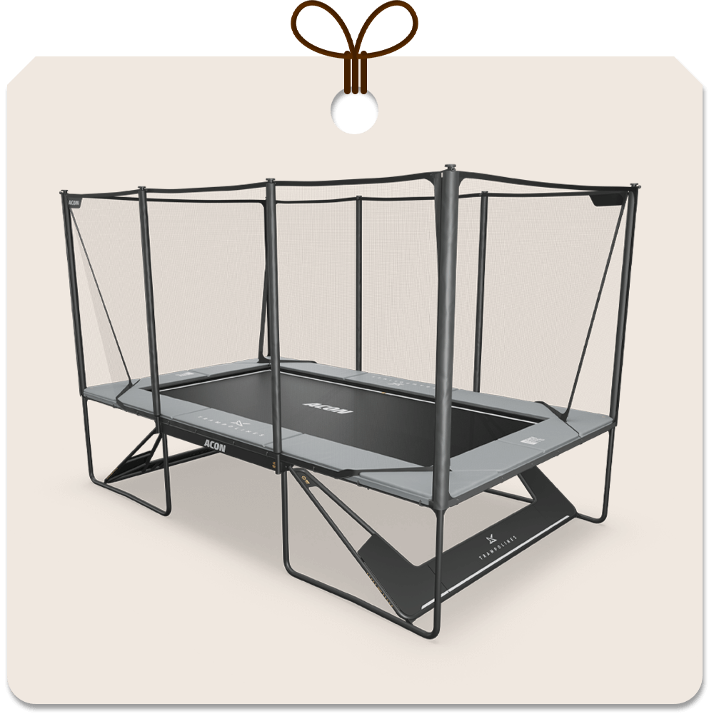 Gift package card with an image of Grey Acon X Trampoline.