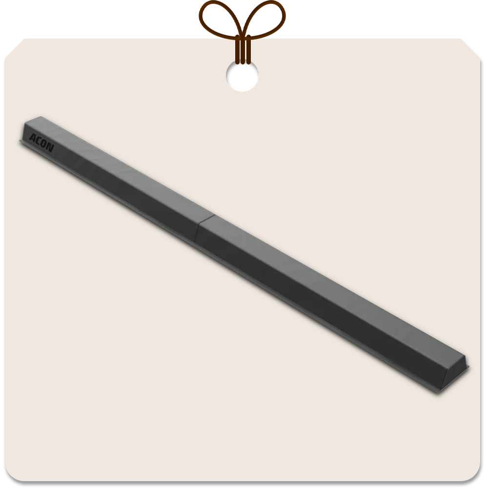 Gift package card with an image of black Acon balance beam.