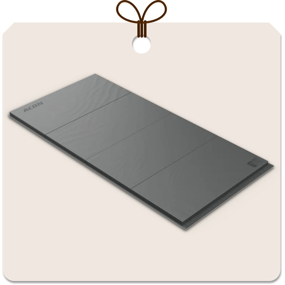 Gift package card with an image of black Acon gymnastic mat.