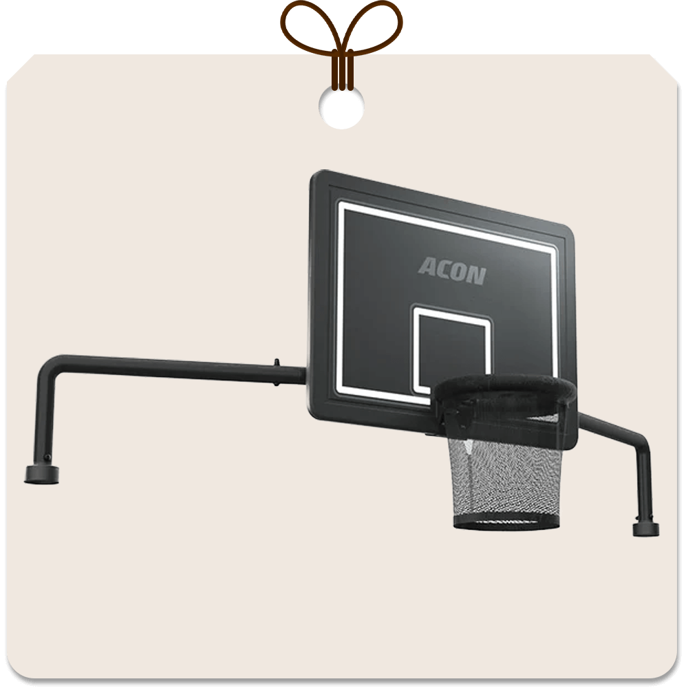 Gift package card with an image of Acon Trampoline Basketball Hoop for HD trampolines.