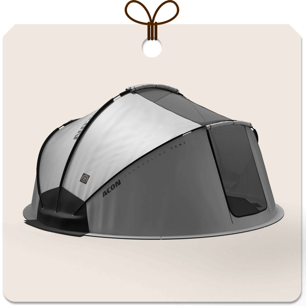 Gift package card with an image of Acon Tent for round trampolines.