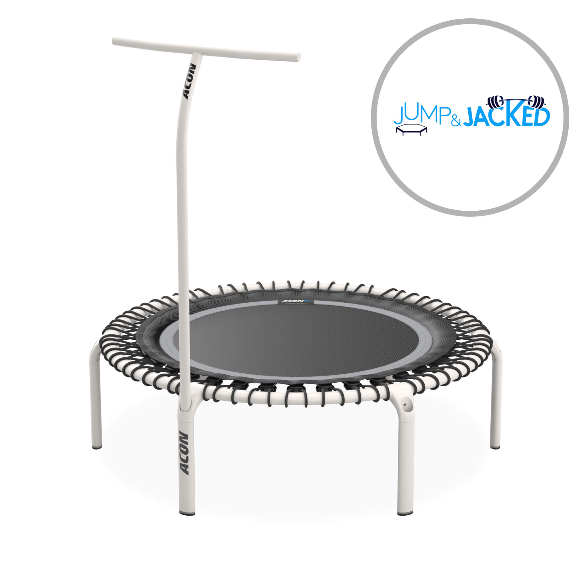 Acon FIT 44in White Round Trampoline with Handlebar and Free Training Program.