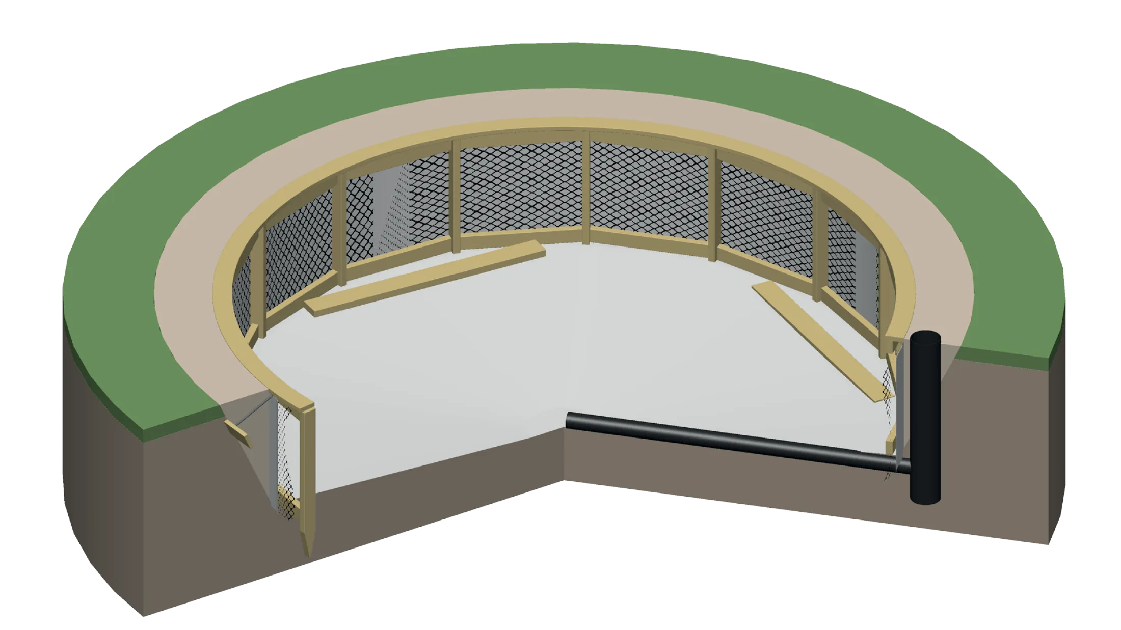 Cross-sectional view of a round trampoline's in-ground basis.