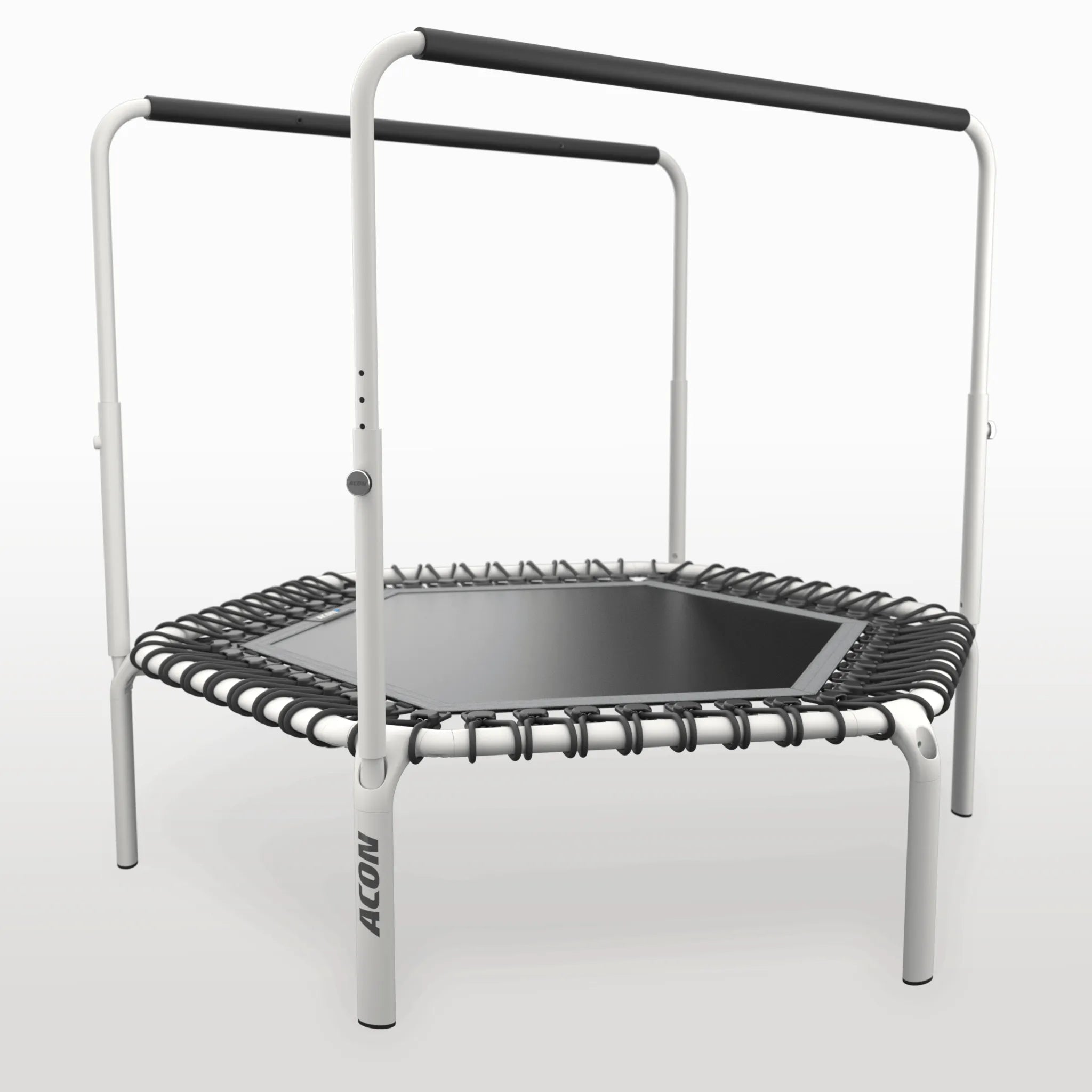 ACON Fit 55in Hexagon Rebounder with Balance Handlebar in white, product photo showing dual-handle design.