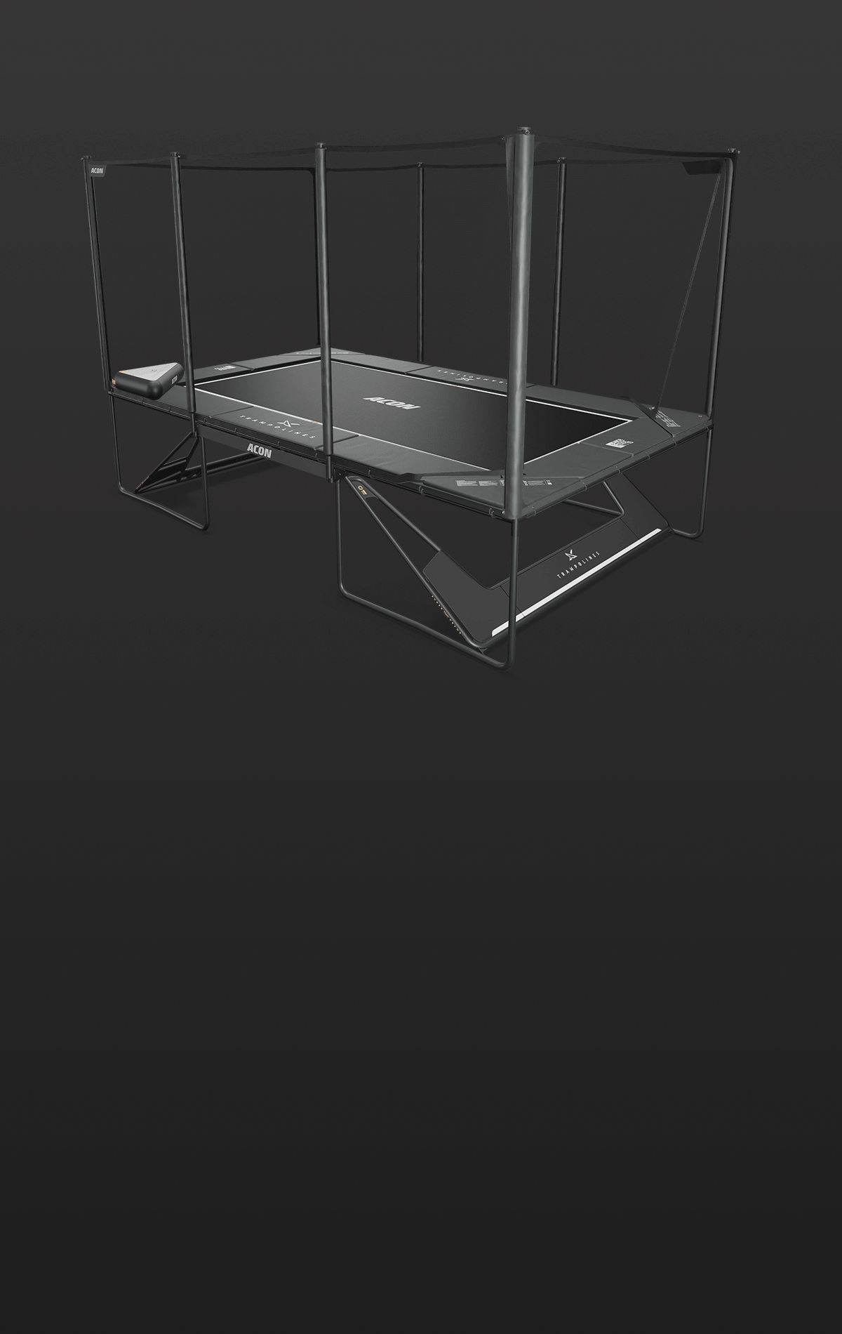 Animated picture of Acon X Trampoline and its accessories.