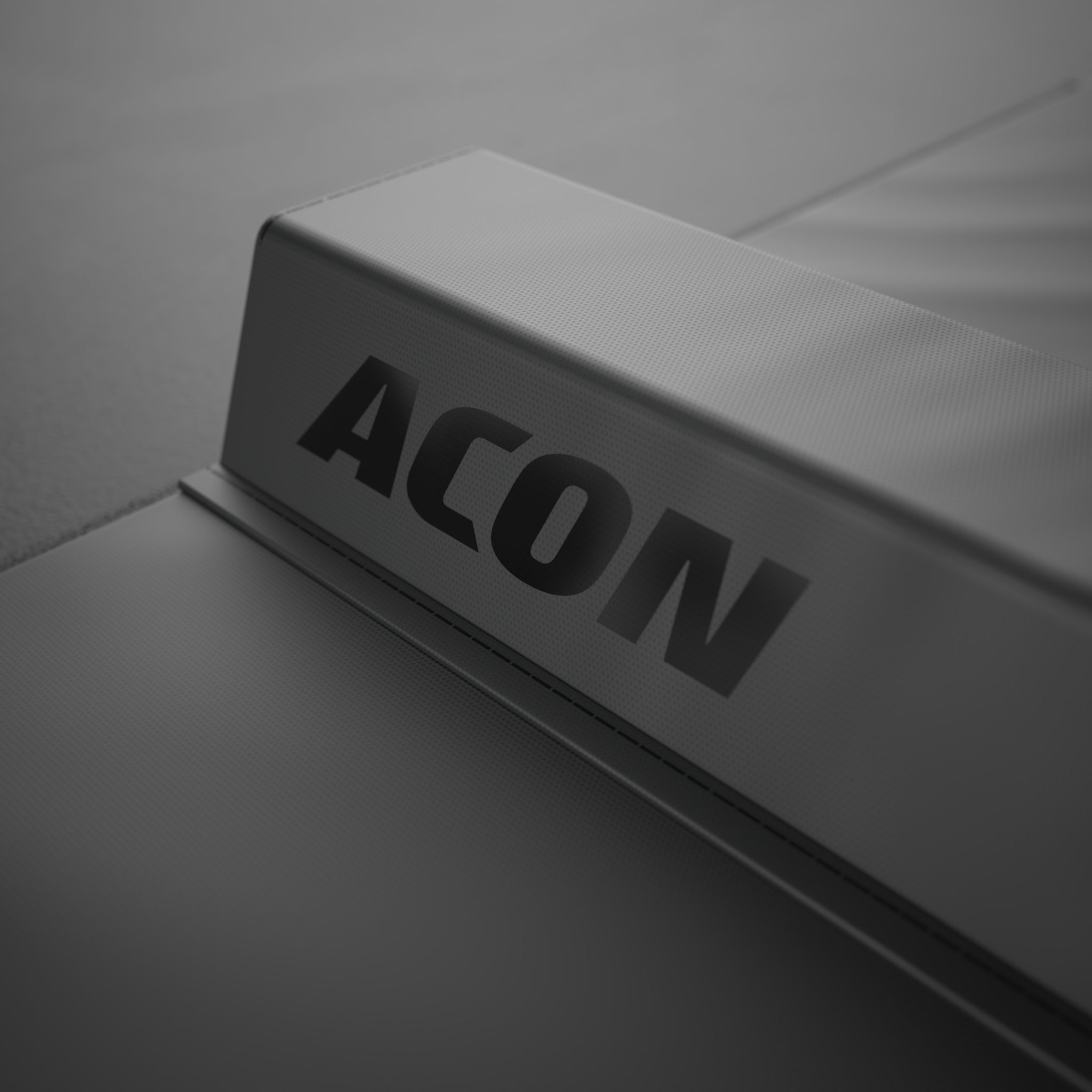 A close up of the Black Acon logo on Black Edition ACON Balance Beam