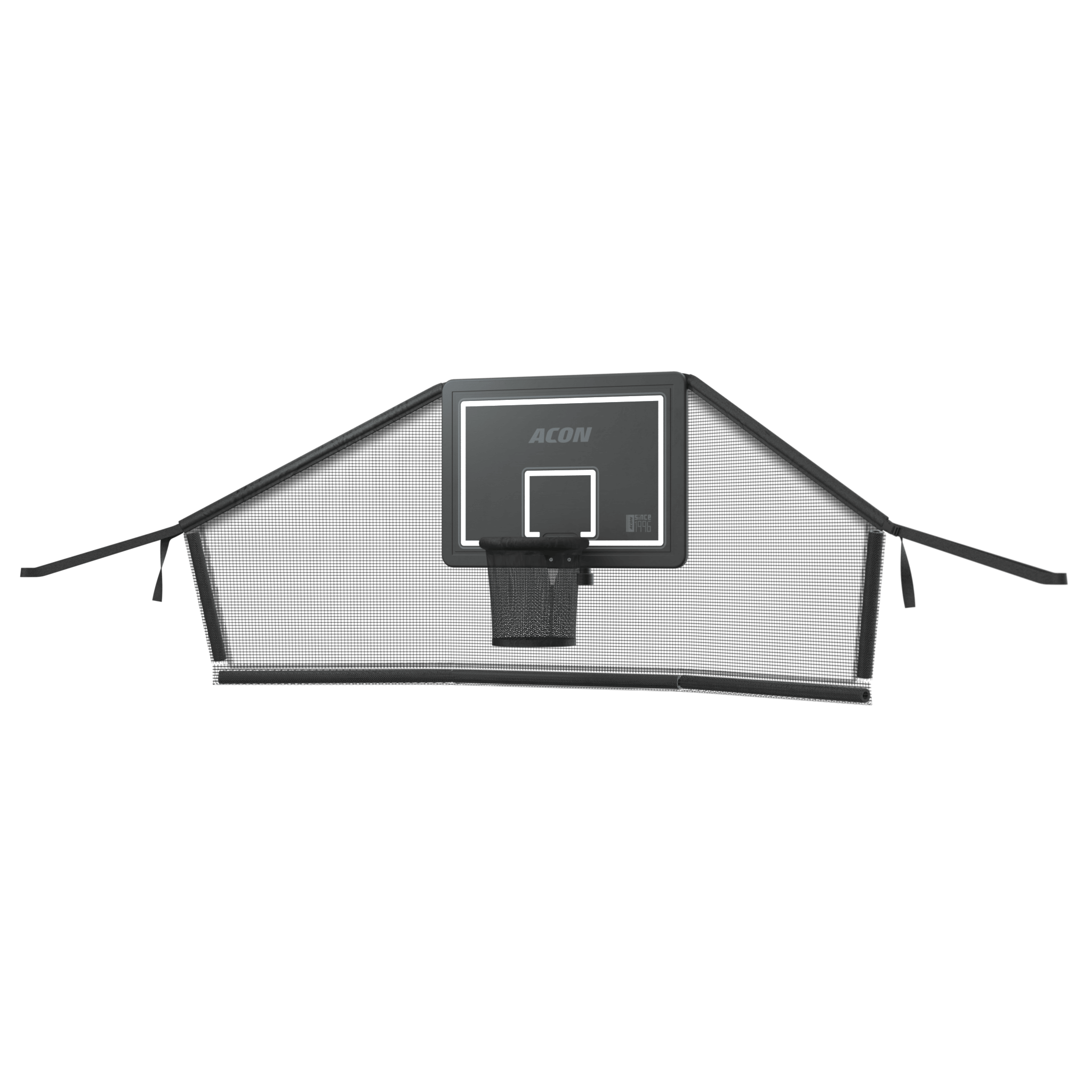 Product image of the Acon Trampoline Hoop for a round trampoline and its Back Net shot against a white background.