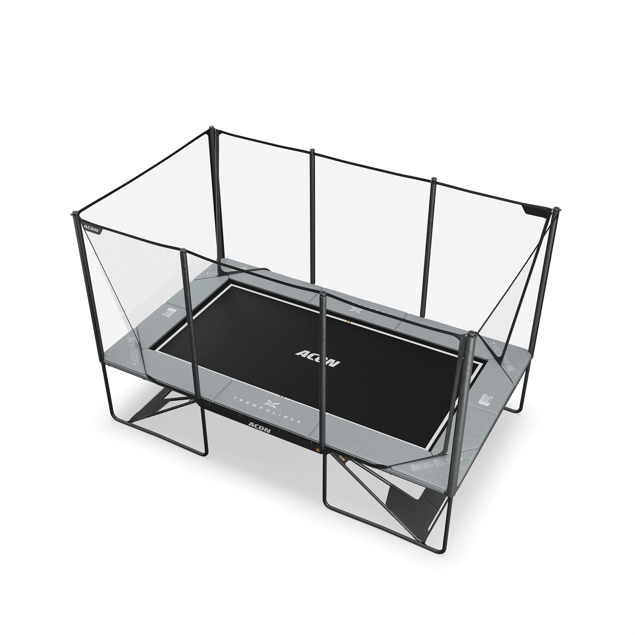 ACON X 17ft Rectangular Trampoline with Net and Ladder, Light Grey.