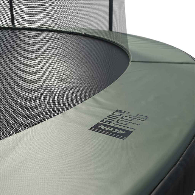 Detail of the Acon Air round trampoline’s safety pad and enclosure